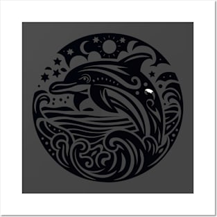 Majestic Ocean Waves Dolphin Leap Silhouette Posters and Art